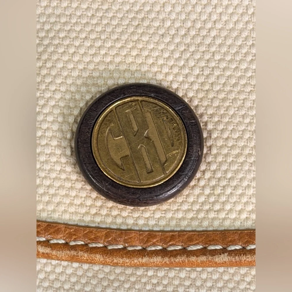 Vintage GBD Leather and Canvas Clutch Bag with Monogram Button